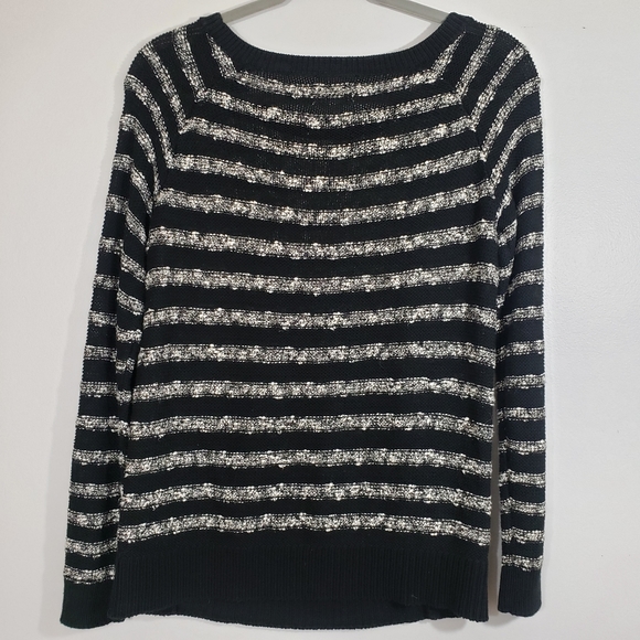 LOU & GREY black marled knit striped raglan sleeve sweater - Picture 3 of 7